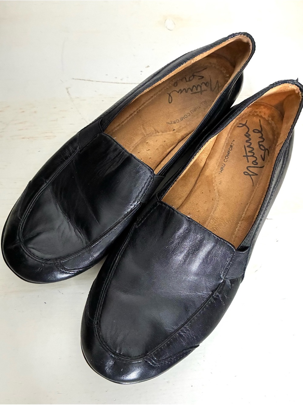Natural Soul Canyon Black Leather Comfort Loafers Slip On Shoes